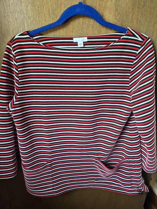 J. Jill Tops - J Jill Striped Boatneck 3/4-Sleeve Top in Red, Black & White